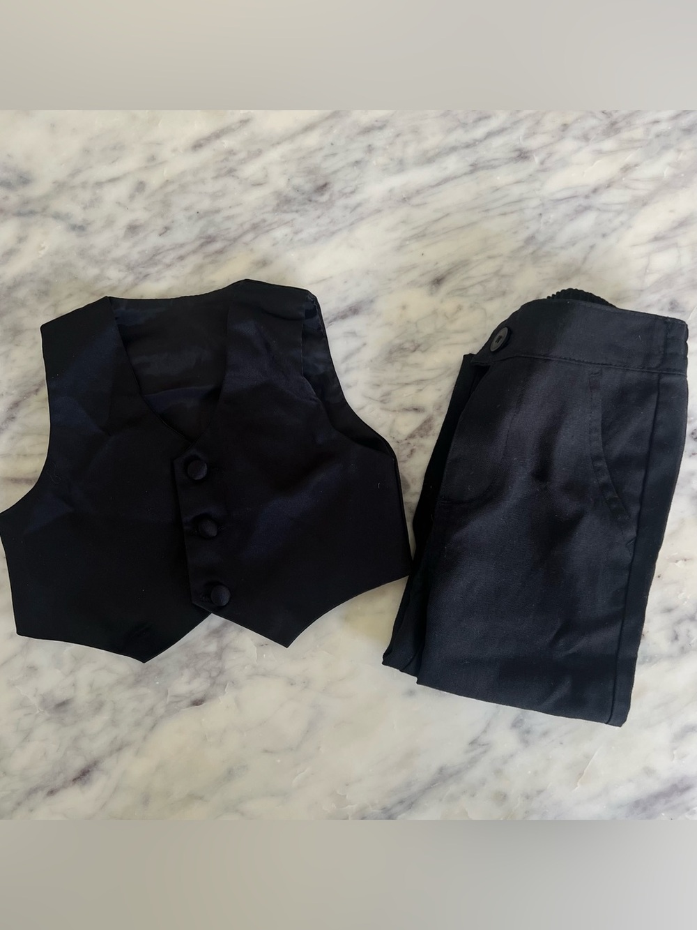 Black Button-Front Vest and Matching Pants Set 12M